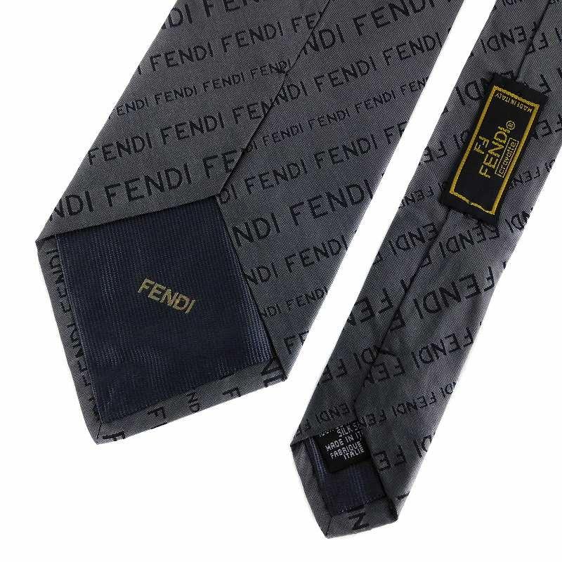 フェンディ FENDI ネクタイ ワイドタイ イタリア製 シルク 総柄 ロゴ