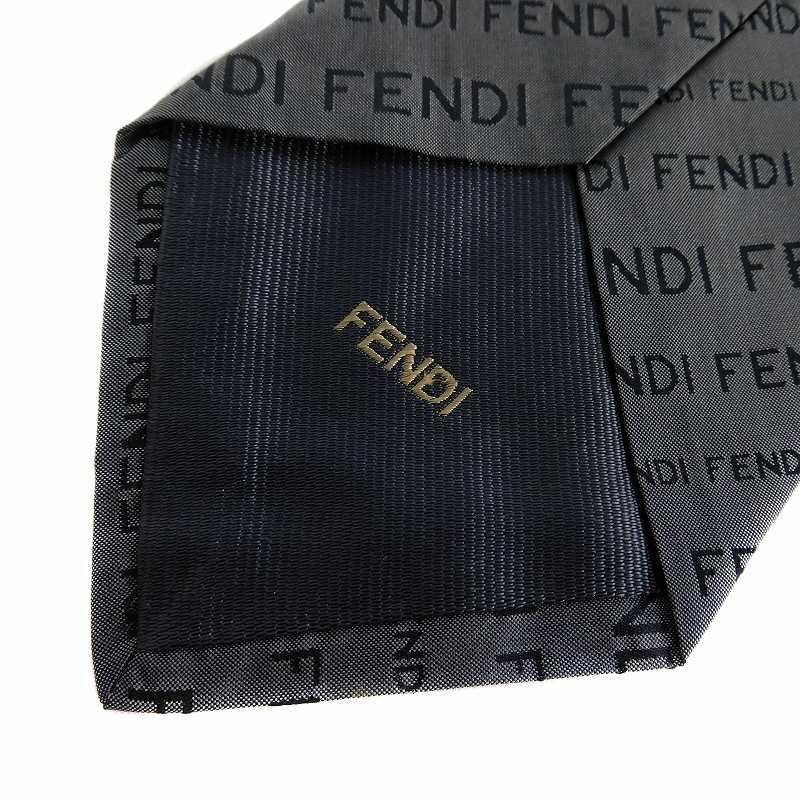 フェンディ FENDI ネクタイ ワイドタイ イタリア製 シルク 総柄 ロゴ