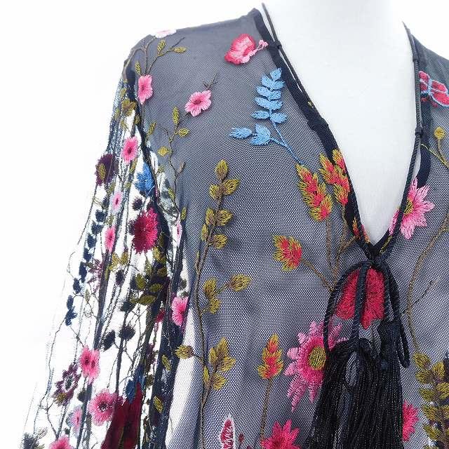 ザラウーマン ZARA WOMAN 花柄刺繍 シースルー ロングワンピース 長袖