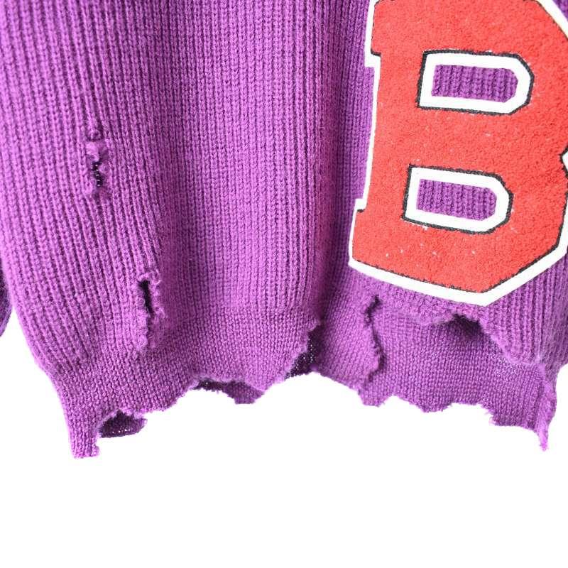 ラフシモンズ RAF SIMONS Purple Destroyed b Sweater パープル デストロイ セーター ニット ワッペン デストロイ加工 ダメージ加工 紫 S｜vectorpremium｜06