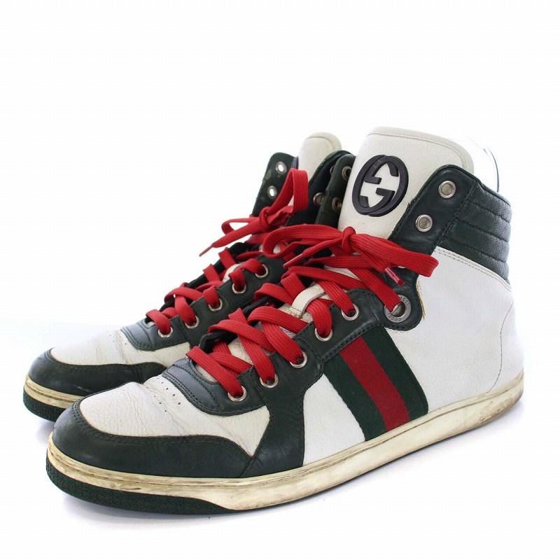 グッチ GUCCI シェリーライン ハイカットスニーカー レザー 8 27cm 白