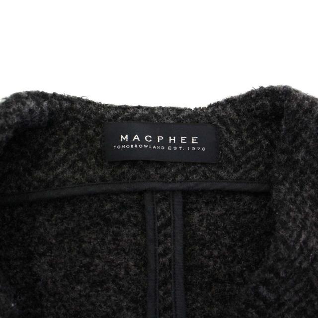 マカフィー MACPHEE トゥモローランド 18AW ノーカラーコート ロング ニット ヘリンボーン カットオフ ウール 36 S チャコールグレー｜vectorpremium｜09