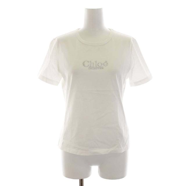 クロエ CHLOE Tシャツ カットソー ラインストーン ロゴ 半袖 40 M 白