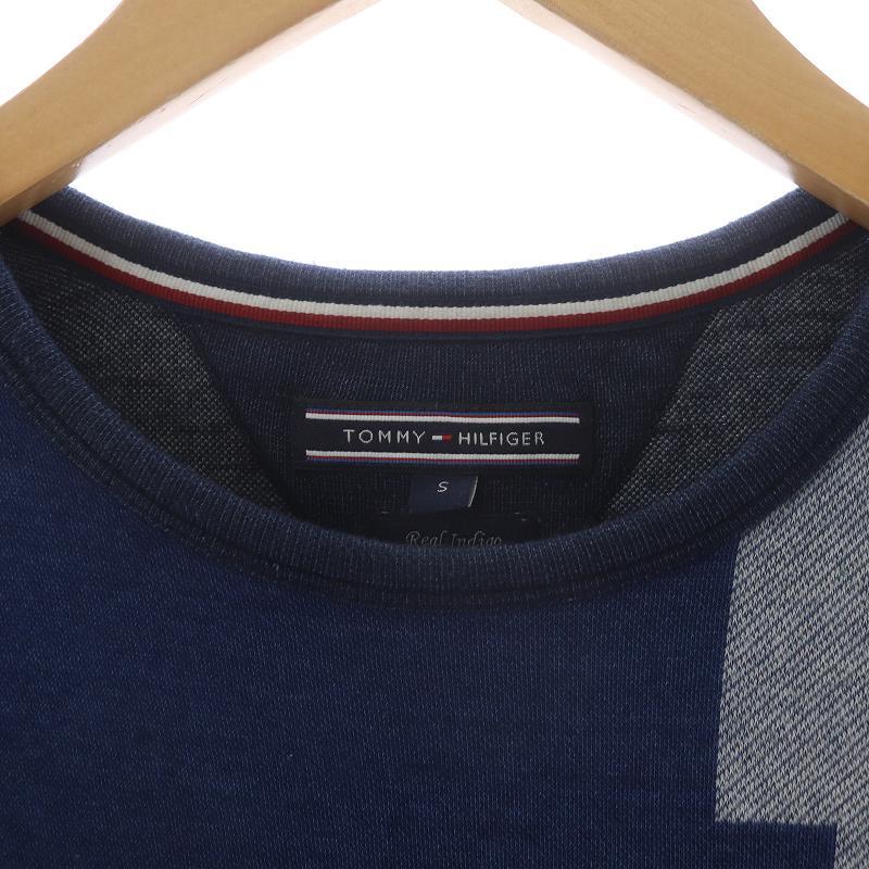 トミーヒルフィガー TOMMY HILFIGER Tシャツ カットソー クルーネック プルオーバー 柄 S 紺 ネイビー 水色 ライトブルー 青 /SI38｜vectorpremium｜06