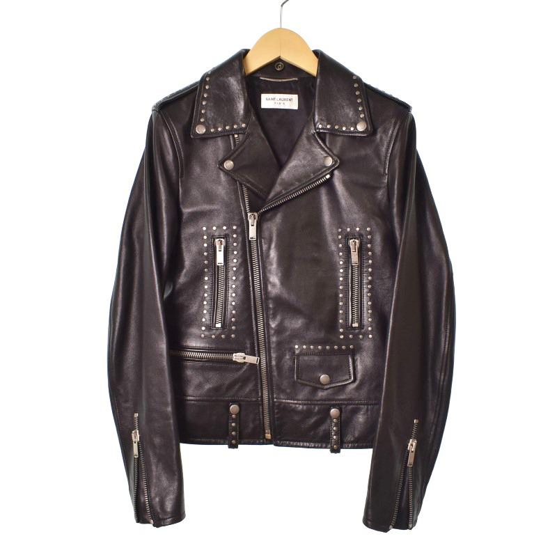 サンローラン パリ 18年製 L01 STUDDED LEATHER MOTORCYCLE JACKET 
