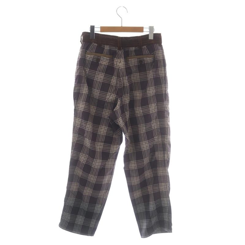 サカイ sacai チェック柄ベロア切替パンツ テーパード タック 0 紫 黒 