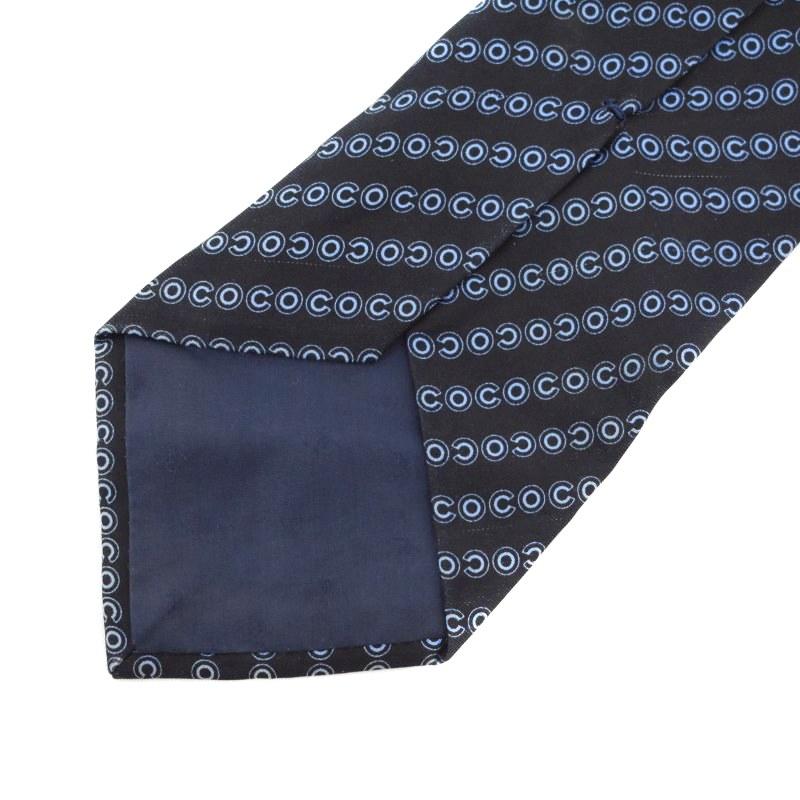 CHANEL シャネル ネクタイ シルク レギュラータイ 総柄 紺 CHANEL シャネル ネクタイ シルク レギュラータイ 総柄 紺