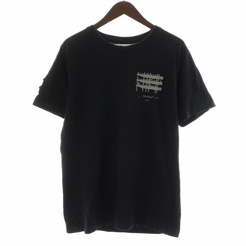 オフホワイト OFF WHITE Tシャツ カットソー 半袖 ロゴ コットン M 黒  
