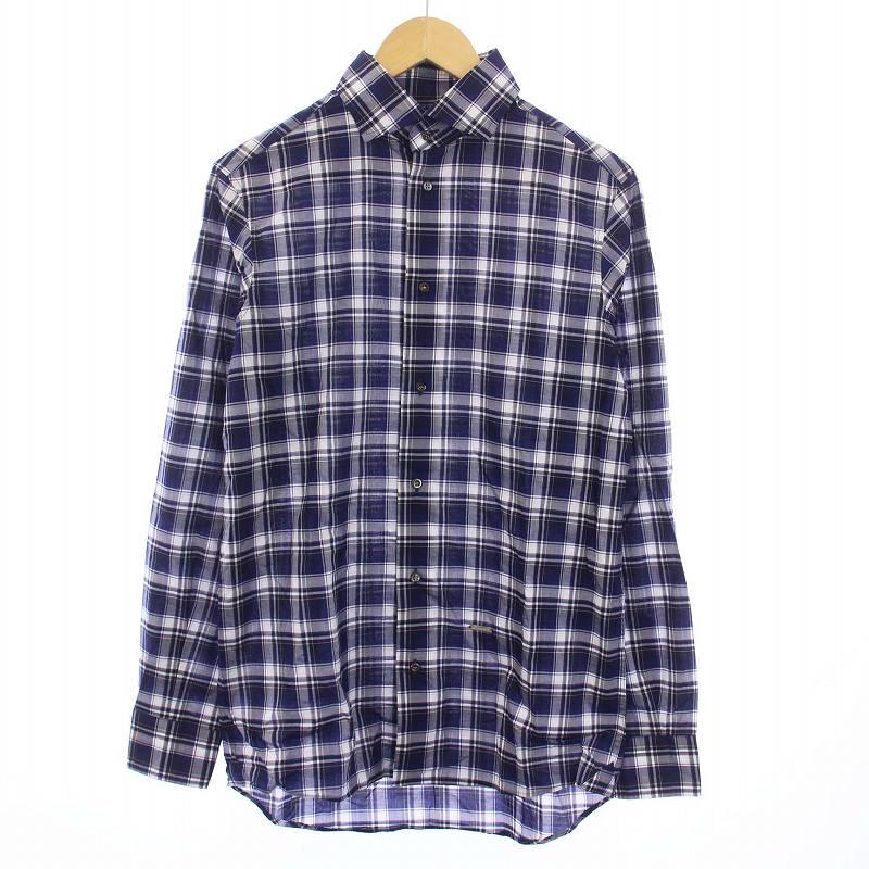 DSQUARED2 ディースクエアード チェックシャツ 長袖 コットン 46 S 青 