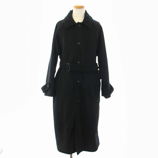 ロングステンカラーコート　黒　古着 ステンカラーコート コート ステンカラーロングコート レディース