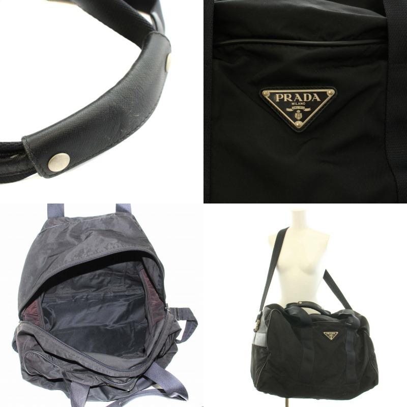 PRADA ボストンバッグ　ナイロン　レザー　三角ロゴプレート　黒　旅行用 美品 PRADA プラダ ボストンバッグ ハンドバッグ 三角ロゴ