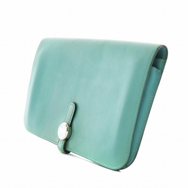 最終値引 HERMÈS (エルメス)ドゴン水色 レザー 長財布 箱付き HERMES（エルメス） ドゴンロング ヴェールヴェロン 長財布 二つ折り