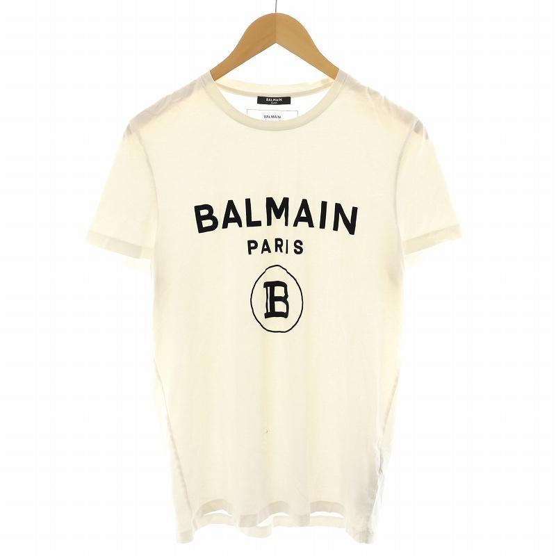 バルマン BALMAIN Tシャツ カットソー 半袖 ロゴ L 白 ホワイト 黒 