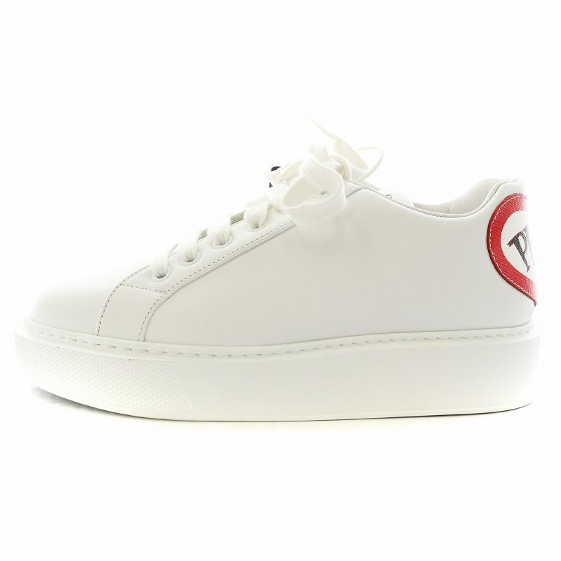 未使用品 プラダ PRADA スニーカー シューズ ハート ロゴ レザー 37 