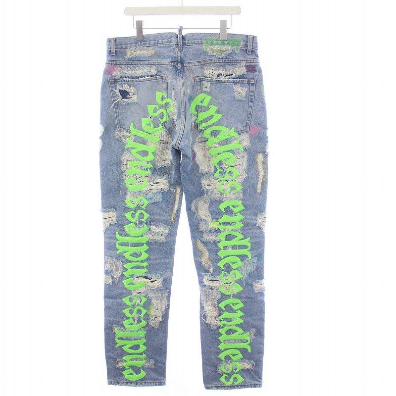 極美品 デニムハーフパンツ ダメージEndless denim エンドレスデニム ENDLESS DENIM Embroidered and Distressed Denim