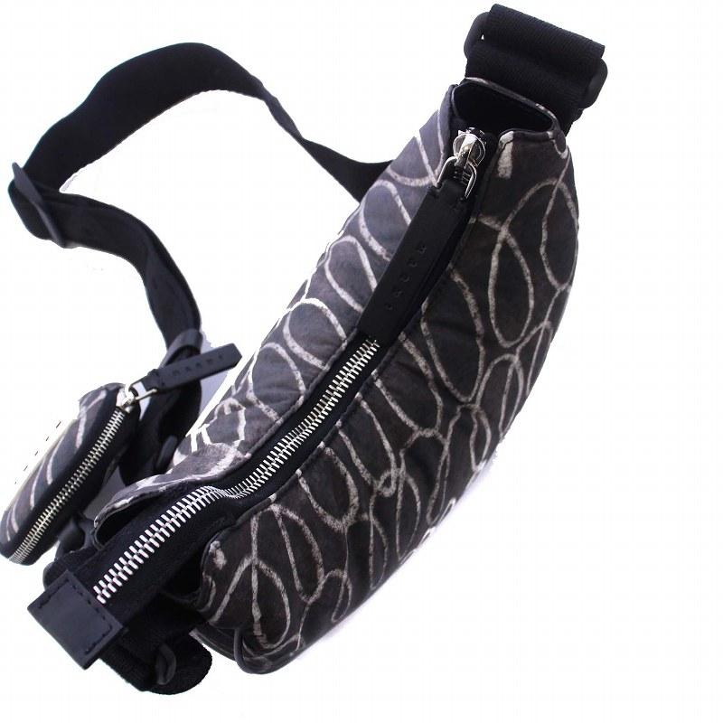 【中古】マルニ 24AW HOBO ショルダーバッグ サテン ラバーロゴ グラフィックプリント ポーチ付き グレー SBMQ0098U4 マルニ MARNI 24AW HOBO ショルダーバッグ サテン ラバーロゴ