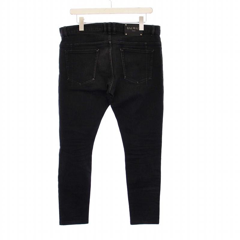 バルマン BALMAIN デニムパンツ ジーンズ クラッシュ加工 34 ブラック 