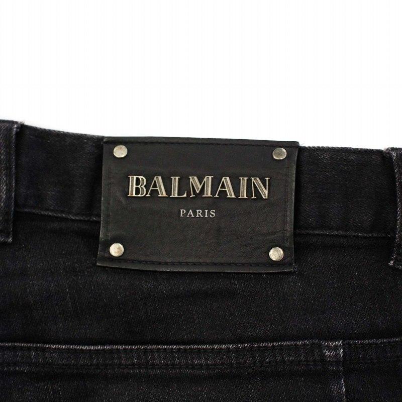 バルマン BALMAIN デニムパンツ ジーンズ クラッシュ加工 34 ブラック