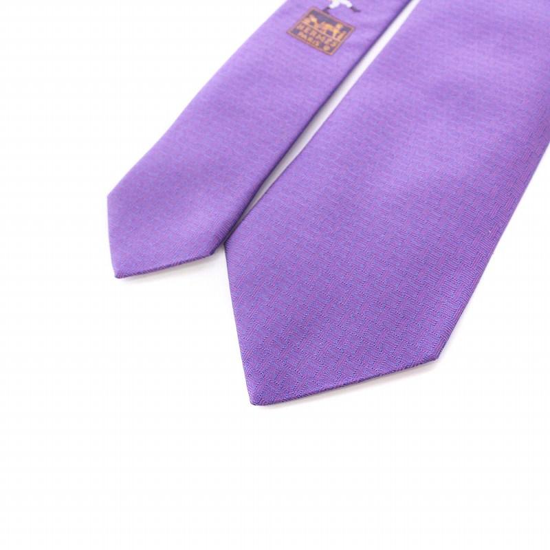美品　エルメス　ネクタイ　紫　無地　ニットタイ エルメス HERMES ネクタイ レギュラータイ シルク 紫 /KH ☆AA
