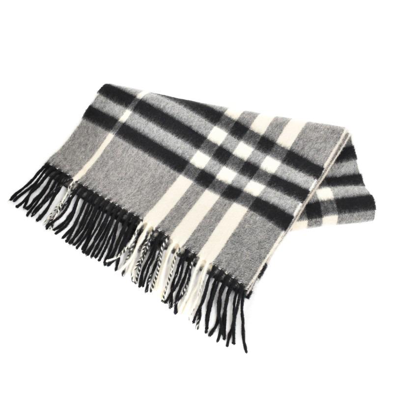 BURBERRY カシミヤ マフラー ブラック・グレー チェック バーバリー BURBERRY マフラー カシミヤ レディース メンズ