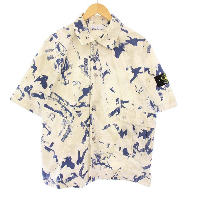 【中古】ストーンアイランド STONE  Scan Camo On Stretch Ripstop-Ovd シャツ 半袖 総柄 M ベージュ ストーンアイランド STONE ISLAND Scan Camo On Stretch Ripstop-Ovd