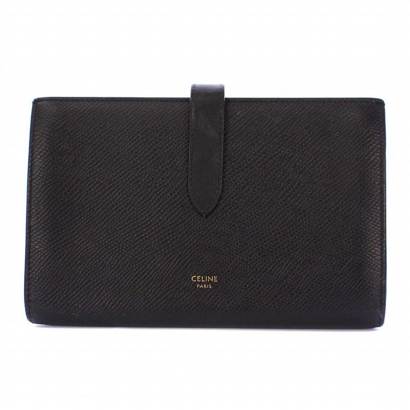 CELINE セリーヌ ラージストラップウォレット 二つ折り財布 ブラック CELINE セリーヌ ラージストラップウォレット 長財布 二つ折り