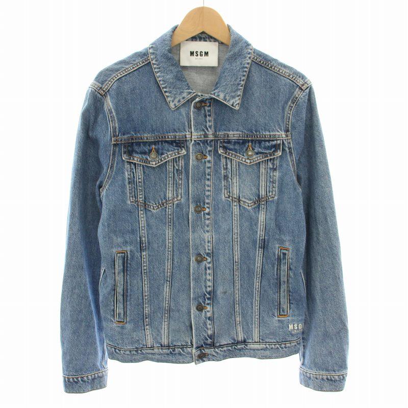 希少美品✨MSGM デニムジャケット ロゴボタン　刺繍　美シルエット　ブルー　M エムエスジーエム MSGM バックロゴデニムジャケット Back Logo Denim