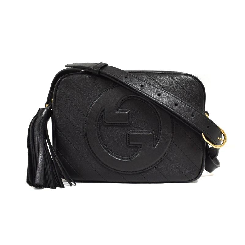 GUCCI ショルダーバッグ　ロゴプリント 黒 レザー GUCCI ロゴ プリント レザー メッセンジャー バッグ 関税送料込