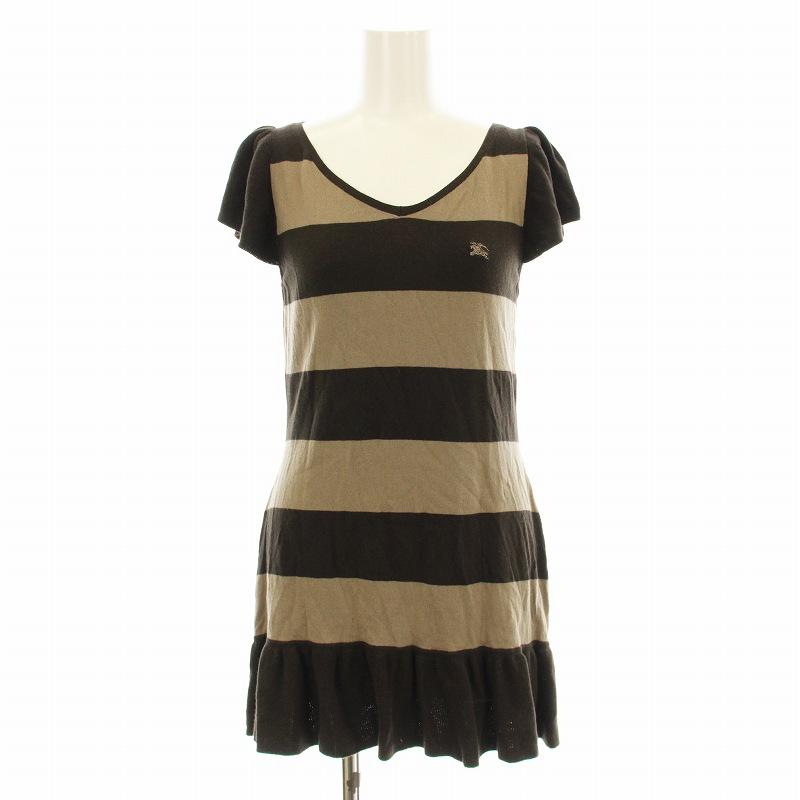 バーバリーブルーレーベル　ボーダーワンピース38 BURBERRY BLUE LABEL 切り替えワンピース 38 ボーダー 黒