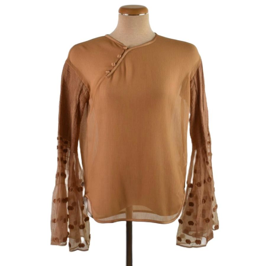 【中古】マメクロゴウチ  Mame Kurogouchi 19SS ベルスリーブフレア袖ブラウス 1 茶 ブラウン MM19SS-SH048 レディース マメクロゴウチ Mame Kurogouchi 19SS ベルスリーブフレア袖ブラウス 1