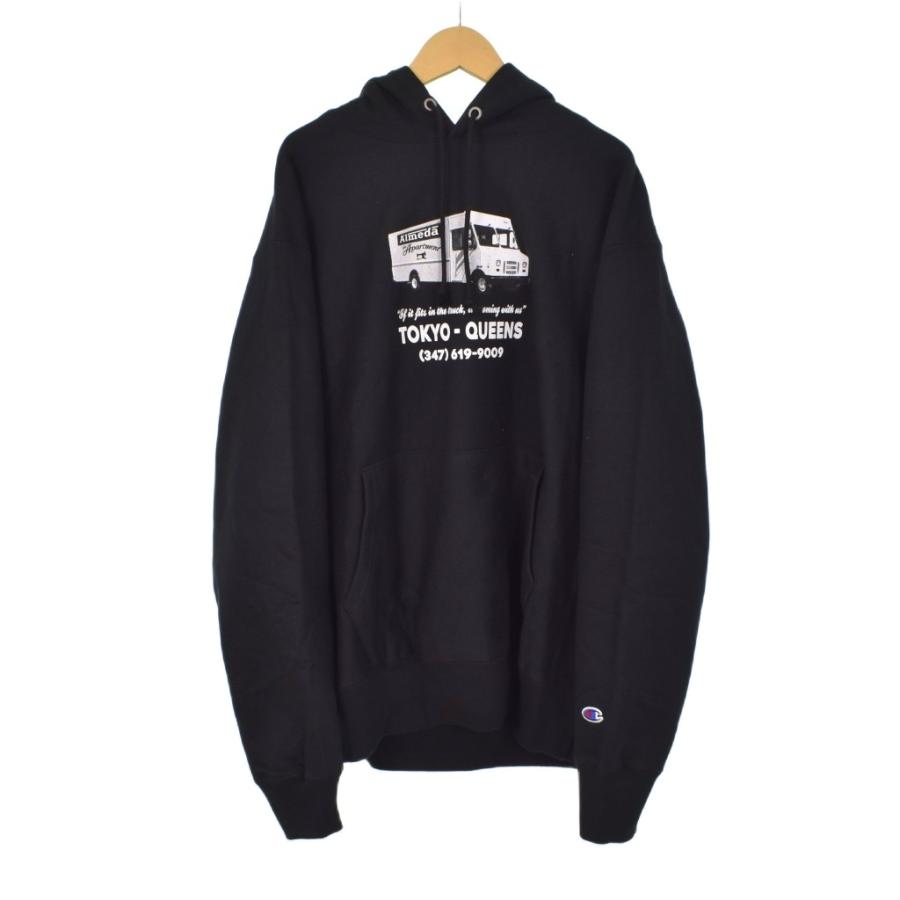 【中古】The Almeda Club × The Apartment Queens-Tokyo Moving Hoodie パーカー フーディー プリント L 黒 ブラック The Almeda Club × Apartment Queens-Tokyo Moving Hoodie パーカー