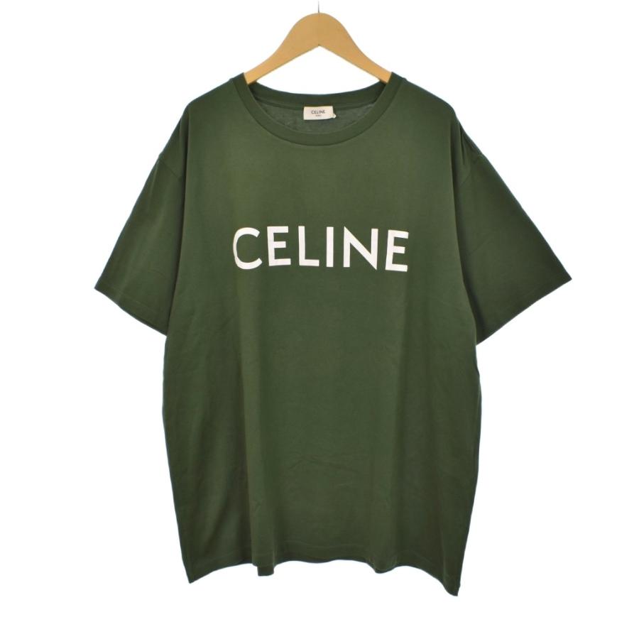 【中古】セリーヌ CELINE Tシャツ カットソー 半袖 ロゴ プリント M 緑 グリーン 2X681671Q ☆AA★ メンズ CELINE（セリーヌ） CELINE Tシャツ カットソー 半袖 ロゴ プリント M