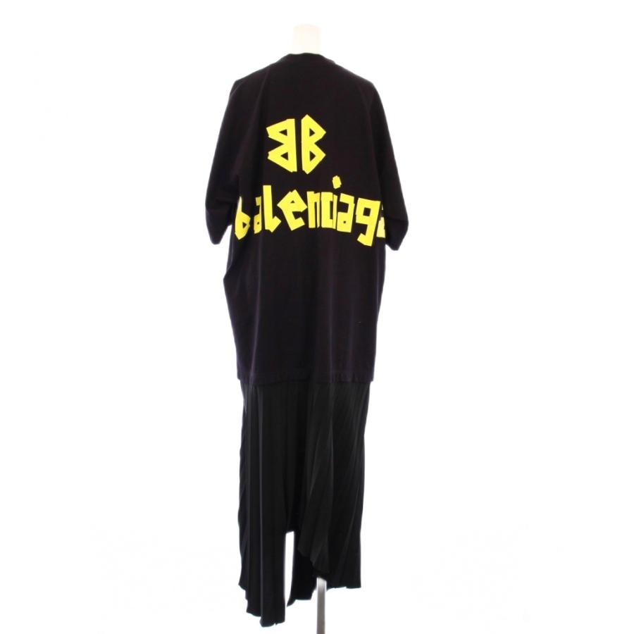 BALENCIAGA ブランドロゴプリント 総柄 レーヨンギャザードレス 38