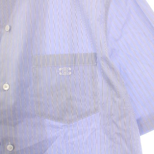 【中古】セリーヌ ストライプ入りコットンポプリン ボーリングシャツ 半袖 トリオンフ刺繍 38 青 RC089841W.01KA CELINE（セリーヌ） ストライプ入りコットンポプリン ボーリングシャツ