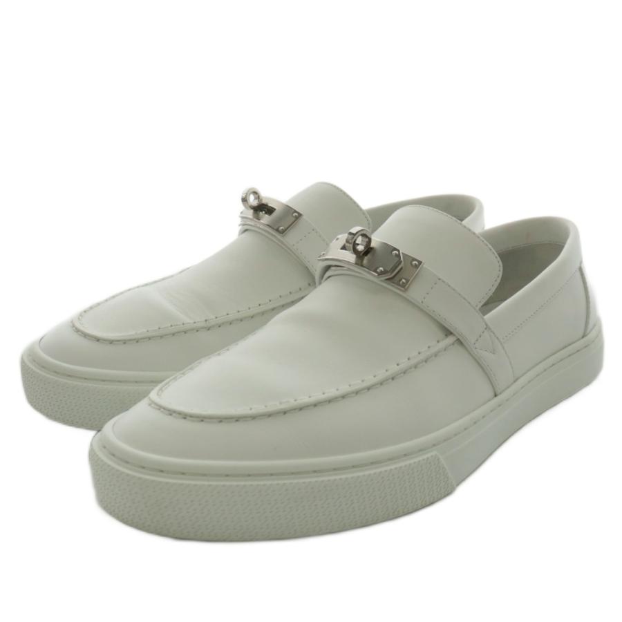 【試着程度】HERMES ホワイトレザー スリッポンスニーカー 存在感抜群♪＊【HERMES】スリッポン スニーカー HIRO (HERMES/ドレス