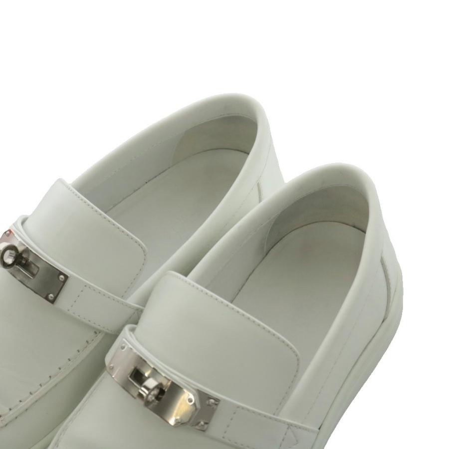 【試着程度】HERMES ホワイトレザー スリッポンスニーカー HERMES（エルメス） ゲーム ケリー金具 スニーカー スリッポン