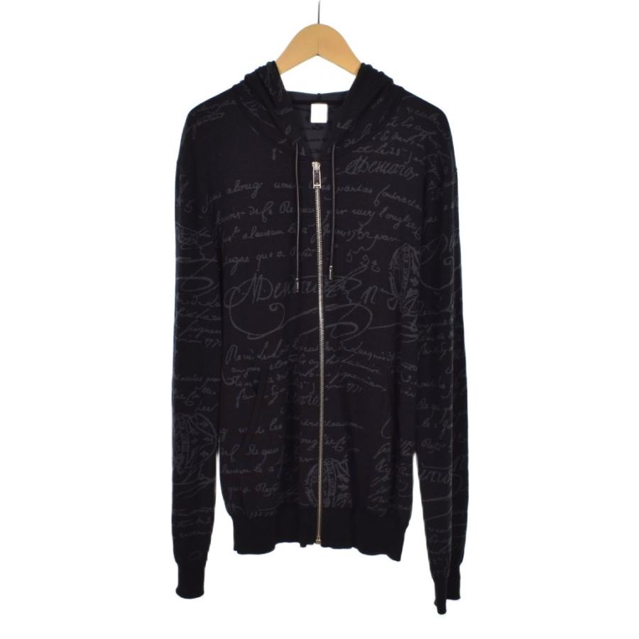 【中古】ベルルッティ Berluti カリグラフィ ニット パーカー フーディー ジップアップ L 黒 ブラック R20KHL97YWBE ベルルッティ Berluti カリグラフィ ニット パーカー フーディー