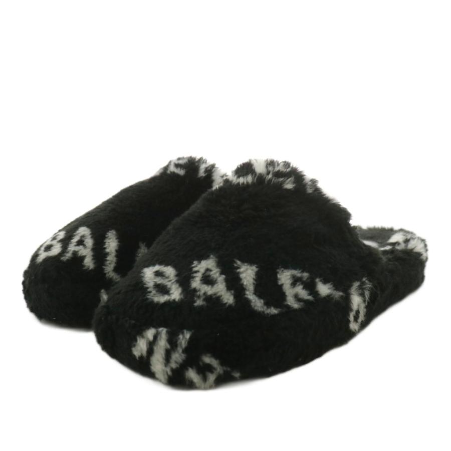 BALENCIAGA（バレンシアガ） サンダル スリッパ フリース ロゴ 37 黒