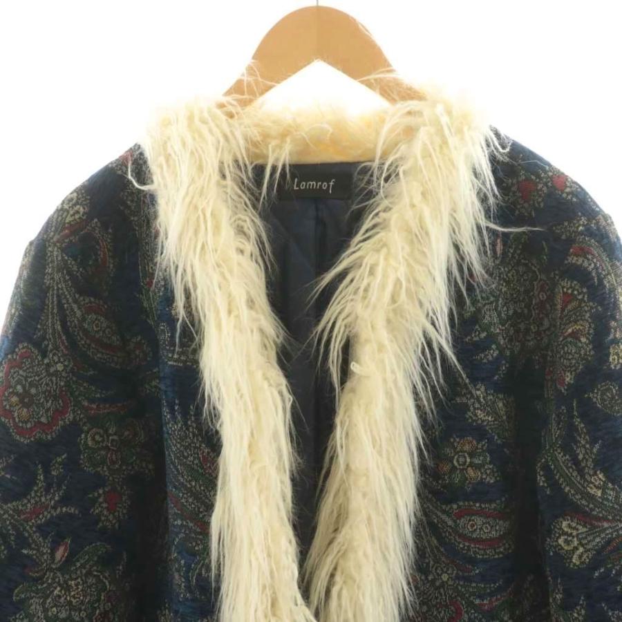 【中古】未使用品 ラムロフ Lamrof ジャケット ジャガード ファー 総柄 花柄 アウター F 紺 ネイビー LM-23AW-BZ01 未使用品 ラムロフ Lamrof ジャケット ジャガード ファー 総柄 花柄