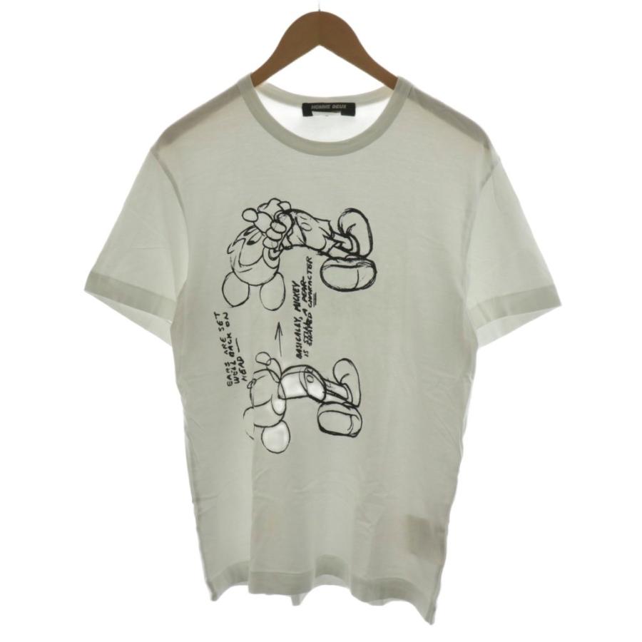 【中古】コムデギャルソンオムドゥ AD2020 ミッキーマウス Tシャツ カットソー 半袖 M 白 ホワイト 黒 コムデギャルソンオムドゥ COMME des GARCONS HOMME DEUX AD2020