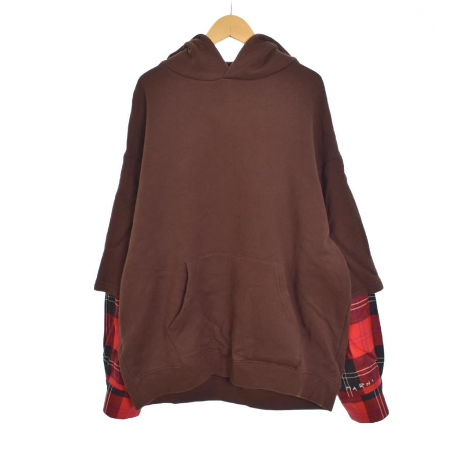 【中古】マルニ MARNI 22AW ORGANIC COTTON BRUSHED HOODIE レイヤード プルオーバー パーカー ブラウン FUMU0110XQ MARNI（マルニ） MARNI 22AW ORGANIC COTTON BRUSHED HOODIE