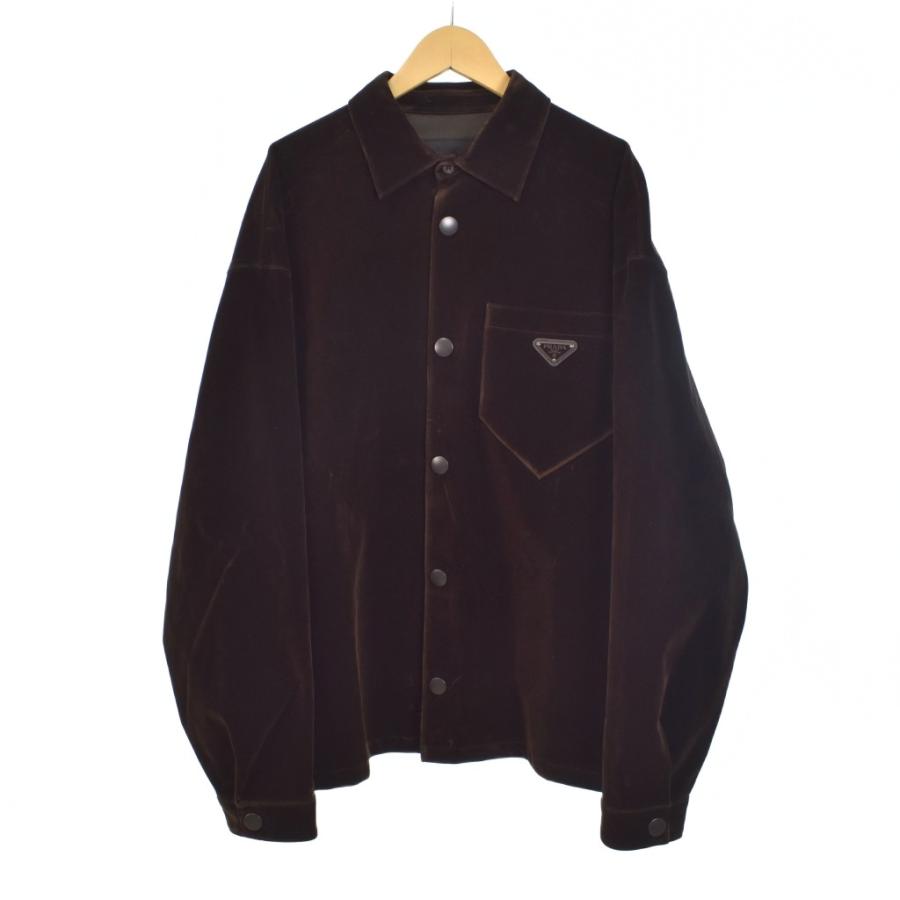 【中古】プラダ PRADA 23AW トライアングルロゴ ベルベット ジャケット M 茶 ブラウン SC657 S231 12HO ☆AA★ PRADA（プラダ） PRADA 23AW トライアングルロゴ ベルベット