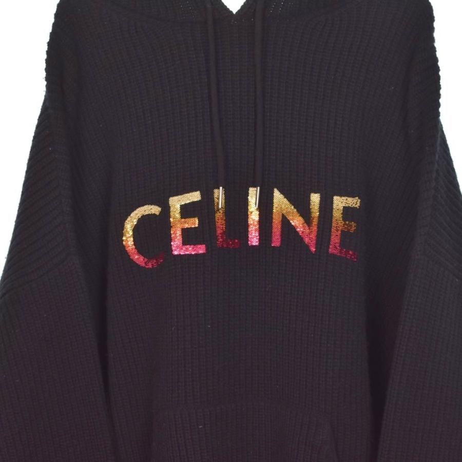 セリーヌ CELINE 22AW エンブロイダリー スパンコール グラデーションロゴ ニット プルオーバー パーカー XL 黒 ブラック 2A10X66Qの画像