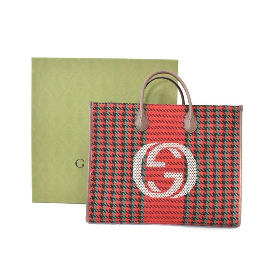 GUCCI（グッチ） インターロキングG ハウンドトゥース ツイード トート