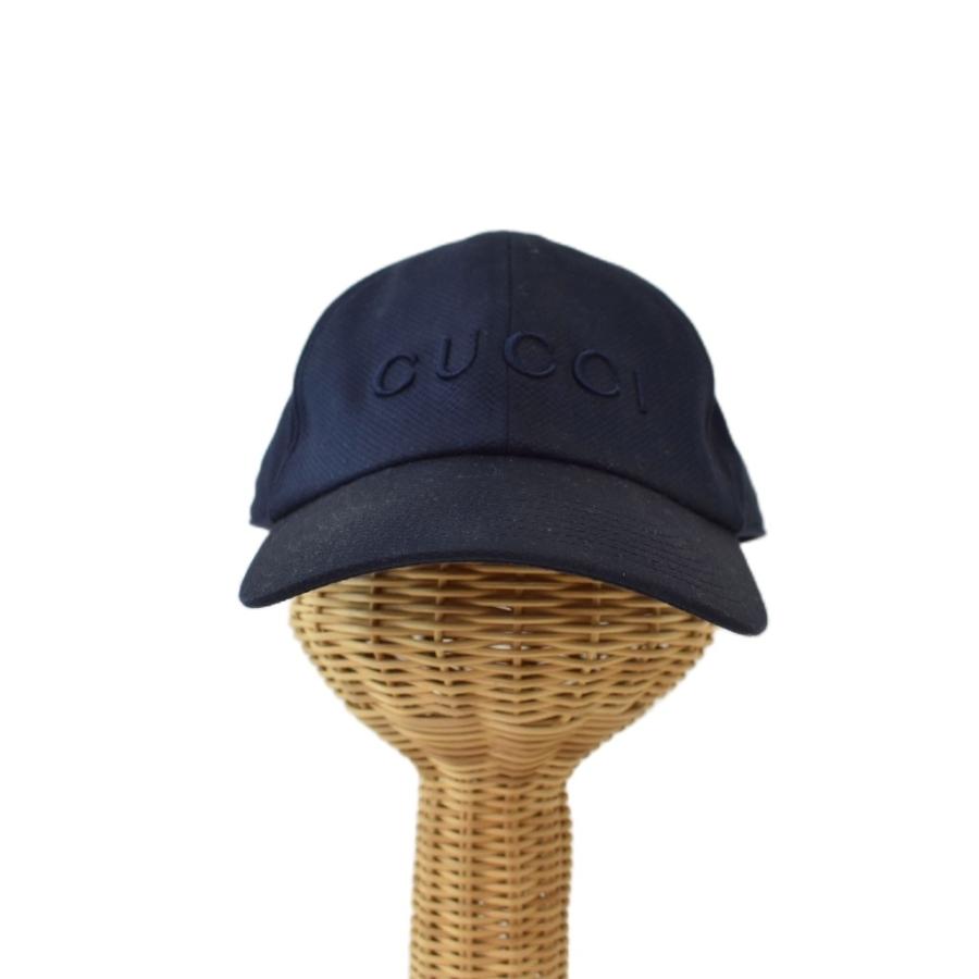 GUCCI（グッチ） 帽子 ベースボールキャップ ロゴ刺繍 無地 XL 紺