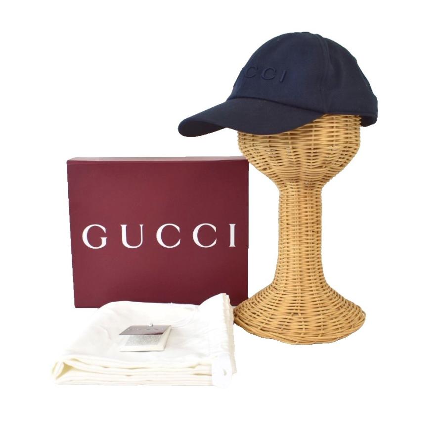 GUCCI（グッチ） 帽子 ベースボールキャップ ロゴ刺繍 無地 XL 紺
