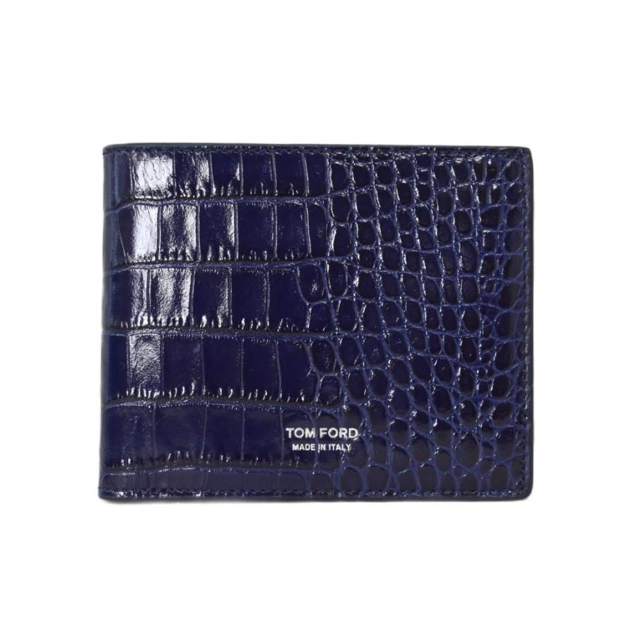 TOM FORD ダークネイビー　二つ折り財布　箱あり トムフォード TOM FORD 二つ折り財布 ミニ財布 レザー クロコダイル型