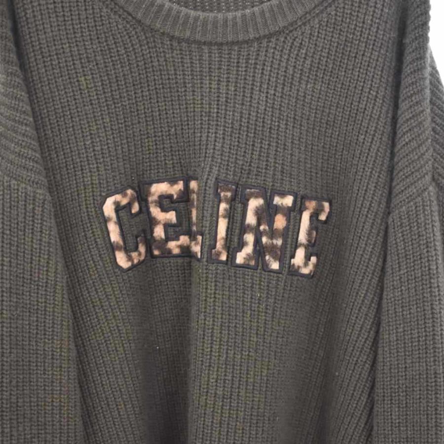 CELINE（セリーヌ） ニット セーター レオパード柄 ロゴ XL カーキ