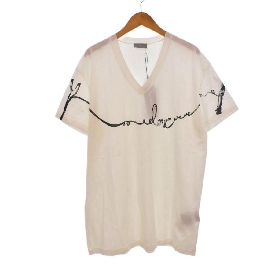 ディオールオム Dior HOMME LOVE Tシャツ 半袖 Vネック プリント L 白 