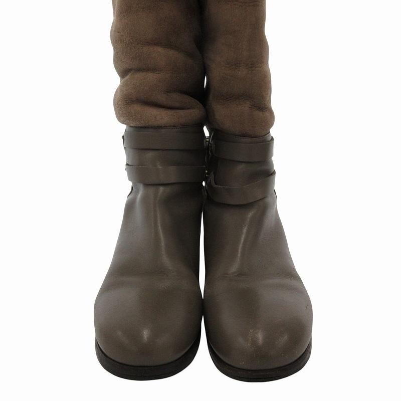 【中古】ジミーチュウ JIMMY CHOO ムートンブーツ ベルテッド ゴールドカラー金具 ロゴ ロング 37 茶 ブラウン ジミーチュウ JIMMY CHOO ムートンブーツ ベルテッド ゴールドカラー